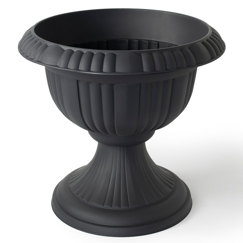 Koop Large 36cm Urn Planter on Flower Pedestal, Grey Rippled Plastic Plant Pot