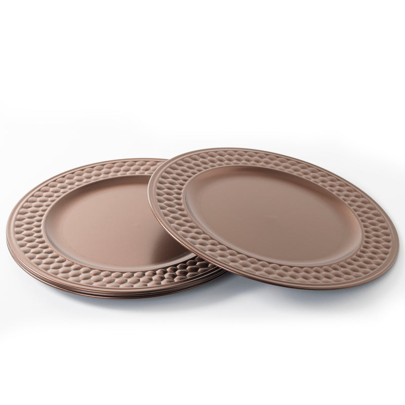 Set of 4 Copper Charger Plates Modern Honeycomb Design Rim 33cm Round Plates