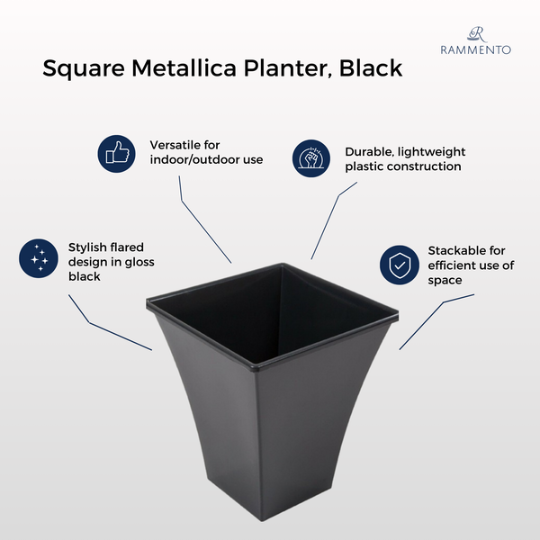 Rammento 31.5cm Tall Flared Square Plastic Planter, Black