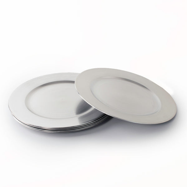 Set of Silver Charger Plates Metallic Finish 33cm Round Under Plates Christmas