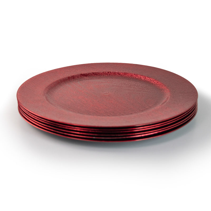 Set of 4 Wood Effect Charger Plates 33cm Large Round Under Plates Red Christmas