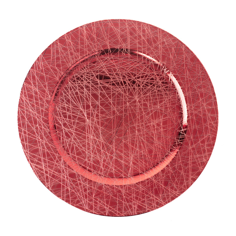 Set of 4/6 33 cm Red Geometric Design Round Charger Plates for Festive Dining