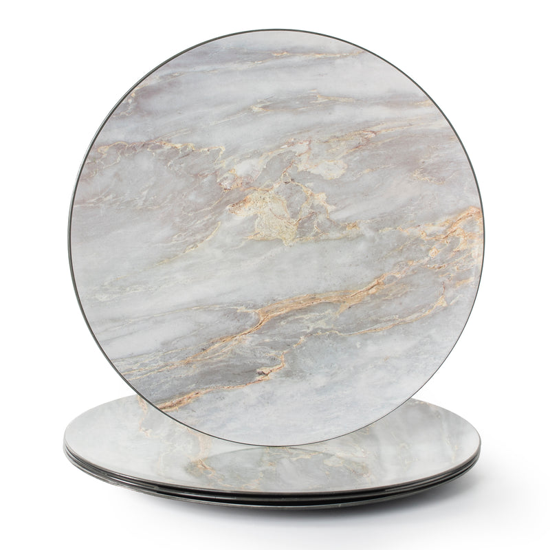 Geri Set of 4 33cm Grey Plastic Charger Plates with Marble Effect Finish