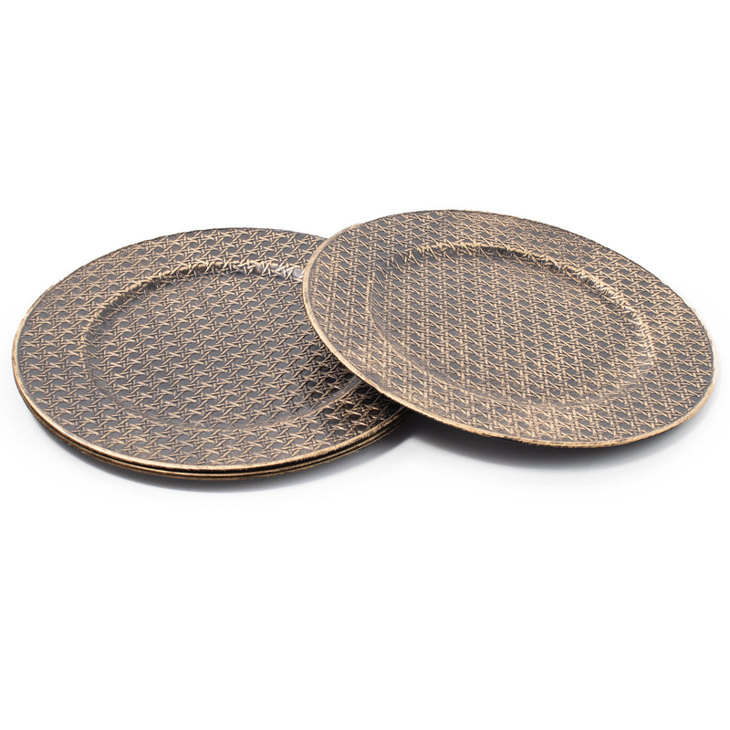 Set of 4 33cm Brushed Gold Plastic Charger Plates for Serving, Parties, & Events