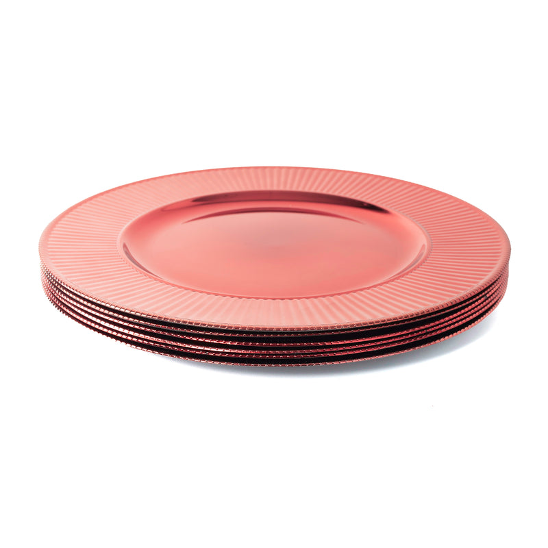 Rammento Set of 4/6 33 cm Rippled Edge Pink Round Charger Plates for Festive Dining