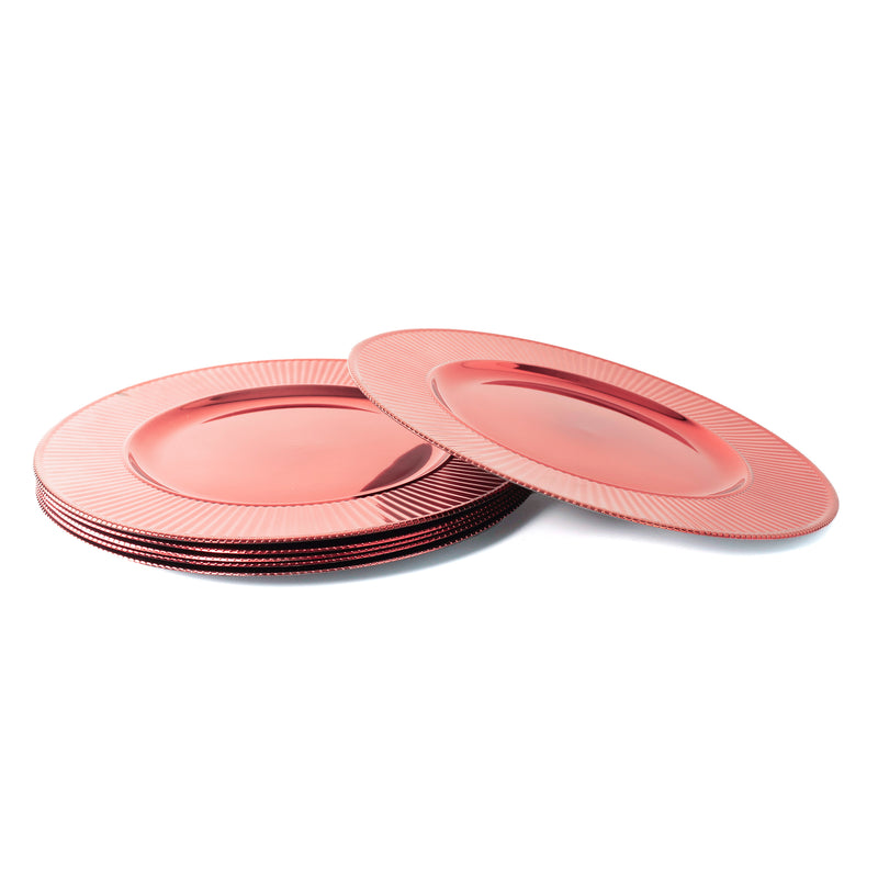 Rammento Set of 4/6 33 cm Rippled Edge Pink Round Charger Plates for Festive Dining