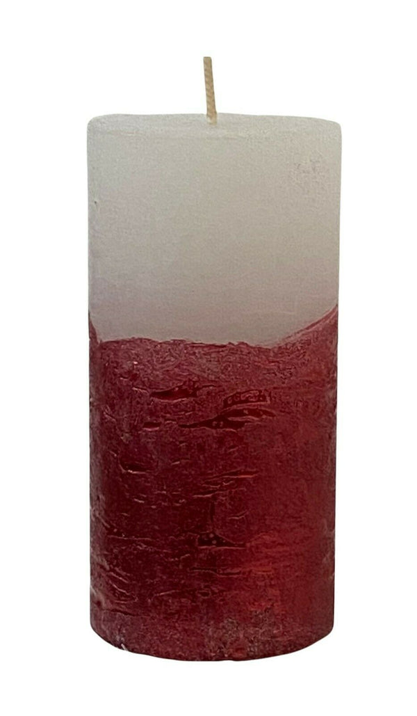 Set of 4 Two-Tone Pillar Candles 40 Hour Metallic Red Cylinder Wax Pilar Candle