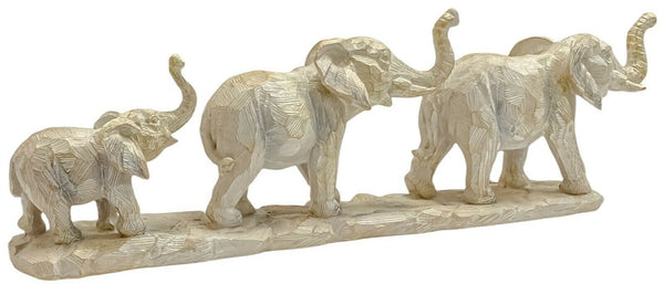 Brown Elephant Family Ornament Driftwood Effect Sculpture Resin Animal Figurine