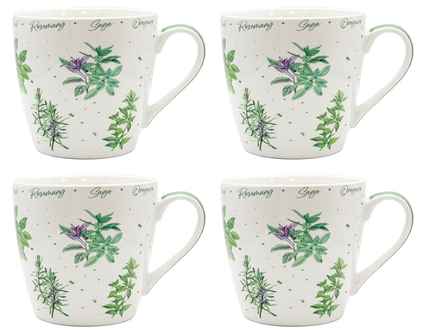 Set Of 4 JUMBO Mugs Leonardo Collection Herb Garden Design Fine China Soup Mugs