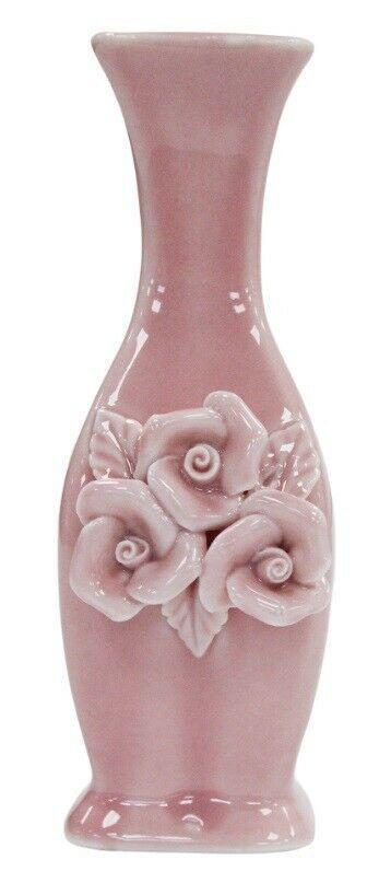 14cm Ceramic Bud Vase Pink 3D Flower Decoration Thin Bulb Neck Ornament