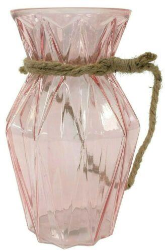 23cm Glass Pink Transparent Angular Geometric Decorative Flower Vase With Rope