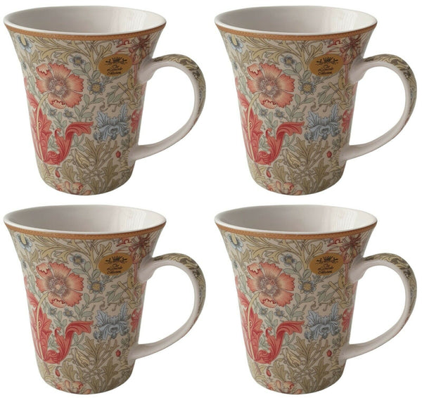 William Morris Mug Set In Gift Box Set Of 4 Fine China Mug Floral Compton Design