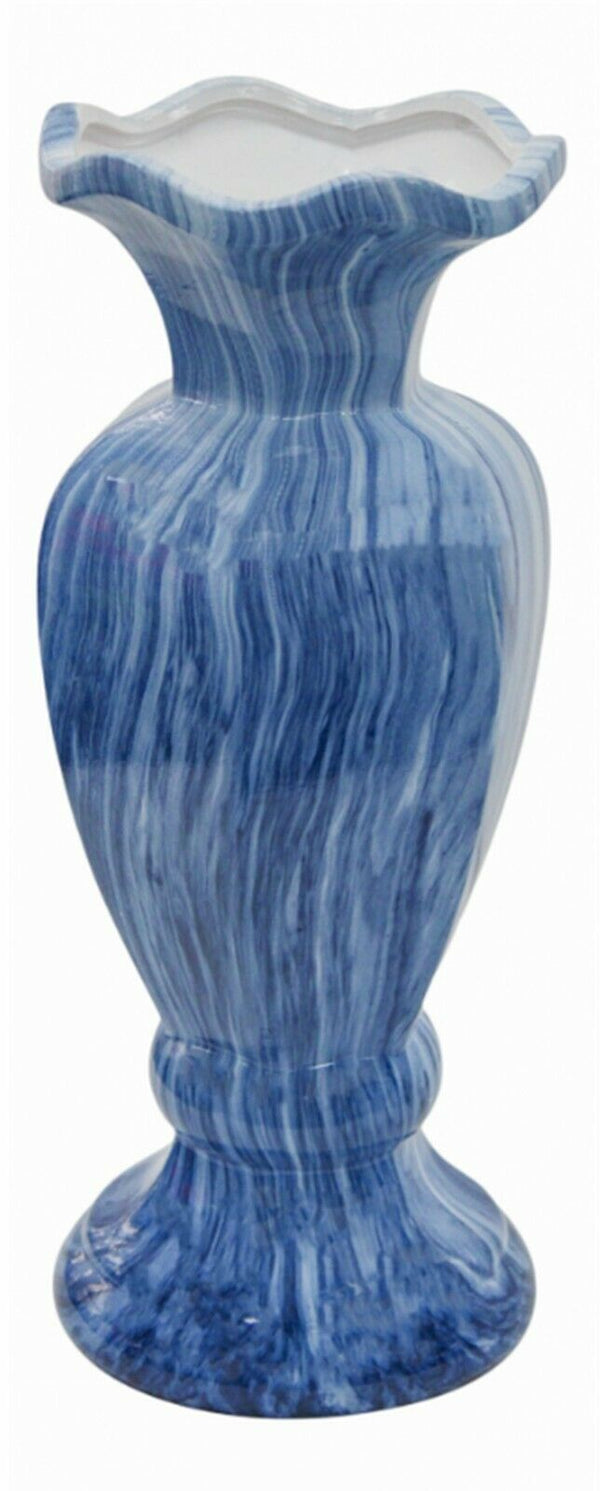 40cm Tall Ceramic Blue And White Marble Design Decorative Flower Vase Wide Mouth