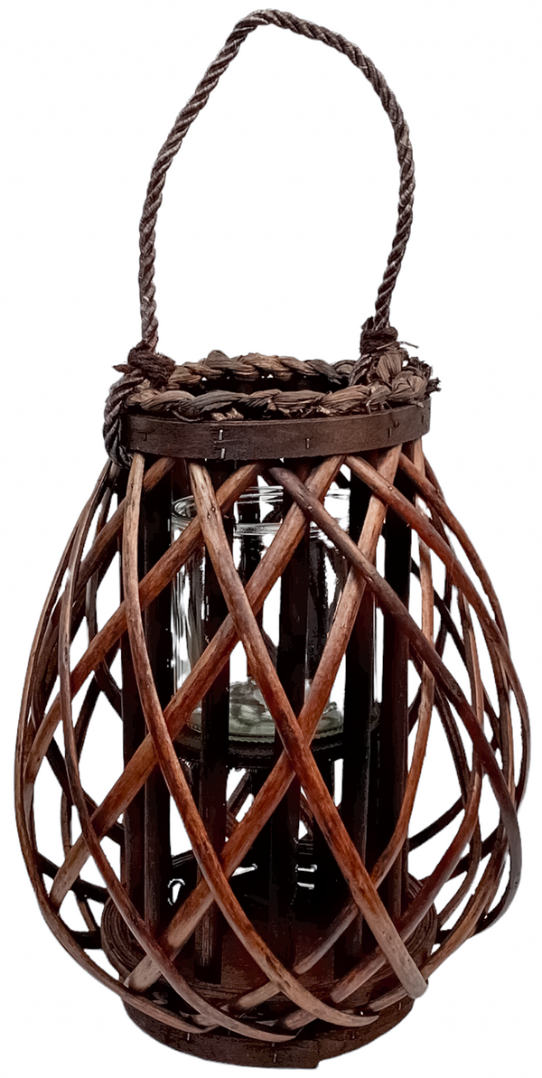 LARGE Wicker Lantern With Glass Holder Decorative Candle Lantern Indoor Outdoor