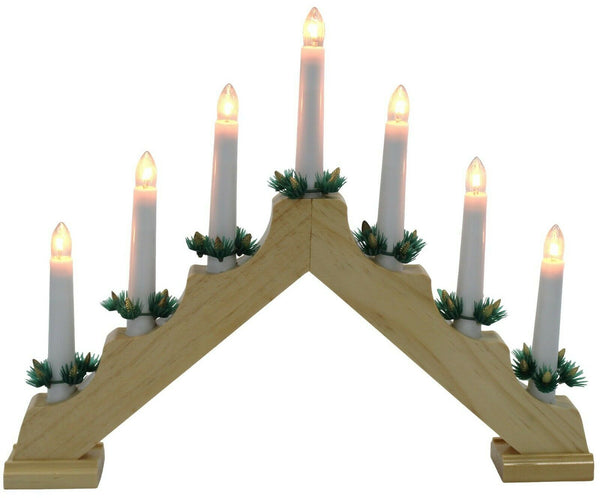 Wood Candle Bridge 7 LED Flameless Christmas Candles Xmas Window Decor Uk Plug