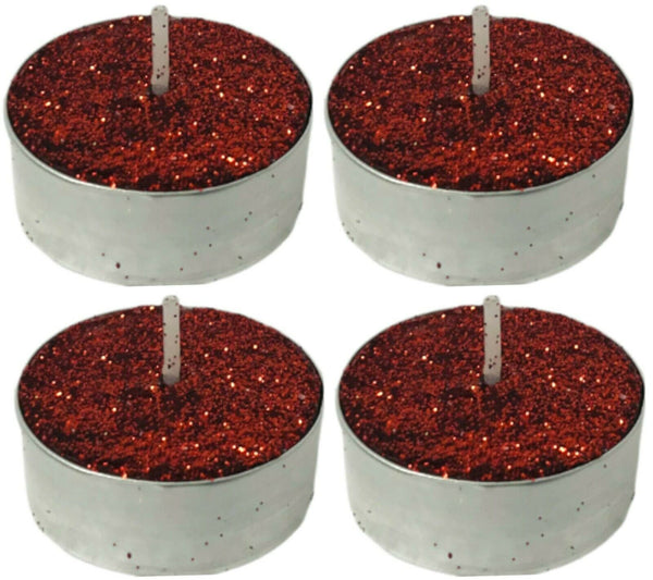 Pack Of 10 Tealight Candles 4 Hour Red Glittery Wax Tea Light Christmas Candles