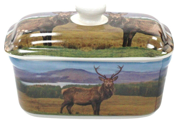 Lenoardo Collection Bell Top Fine China Wildlife Butter Dish Stag Animal Décor