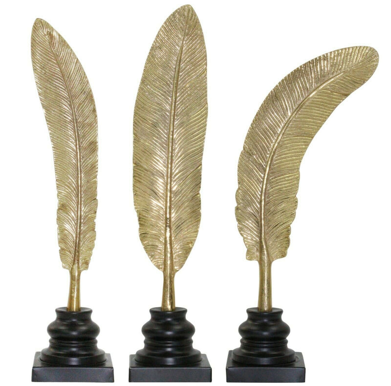 Living Room Decor - Gold Metal Feather Sculpture Home Lounge Office Ornament