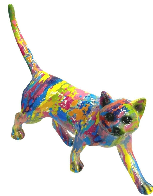 Splash Art Cat Ornament Multicolour Resin Walking Cat Figurine Modern Art Design