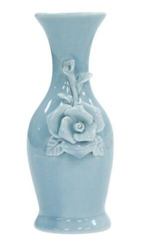 14cm Ceramic Bud Vase Blue 3D Flower Design Decoration Thin Bottle Neck Ornament