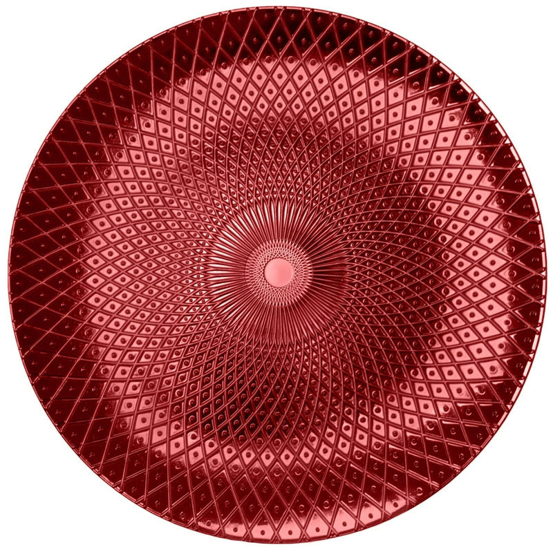 Geri Set of 4/6 33cm Red Charger Plates With Stylish Geometric Design