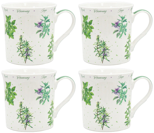 Set Of 4 Fine China Coffee Mugs Leonardo Collection Herb Garden Design Mug Set