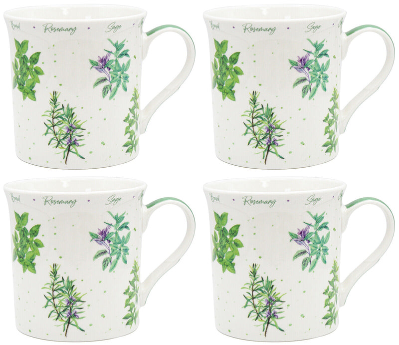 Set Of 4 Fine China Coffee Mugs Leonardo Collection Herb Garden Design Mug Set