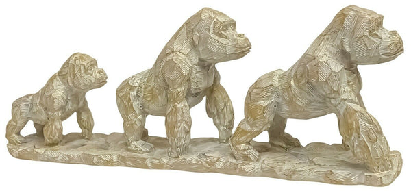 Resin Gorilla Family Ornament Driftwood Effect Monkey Sculpture Animal Figurine