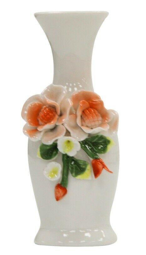 14cm Ceramic Bud Vase Orange 3D Flower Decoration Thin Bottle Neck Ornament