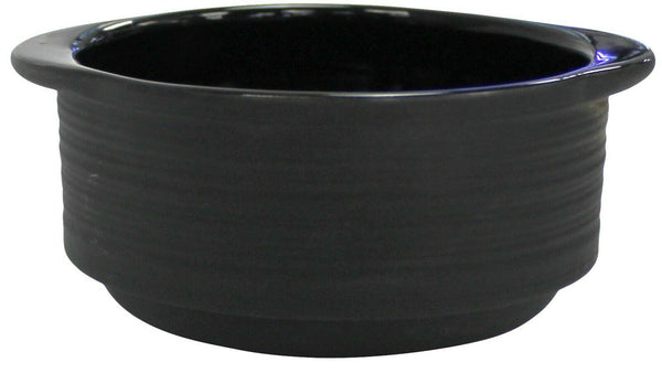 Set of 4 Black Ribbed Porcelain Soup Bowls With Handles Serving Bowls Oven Safe