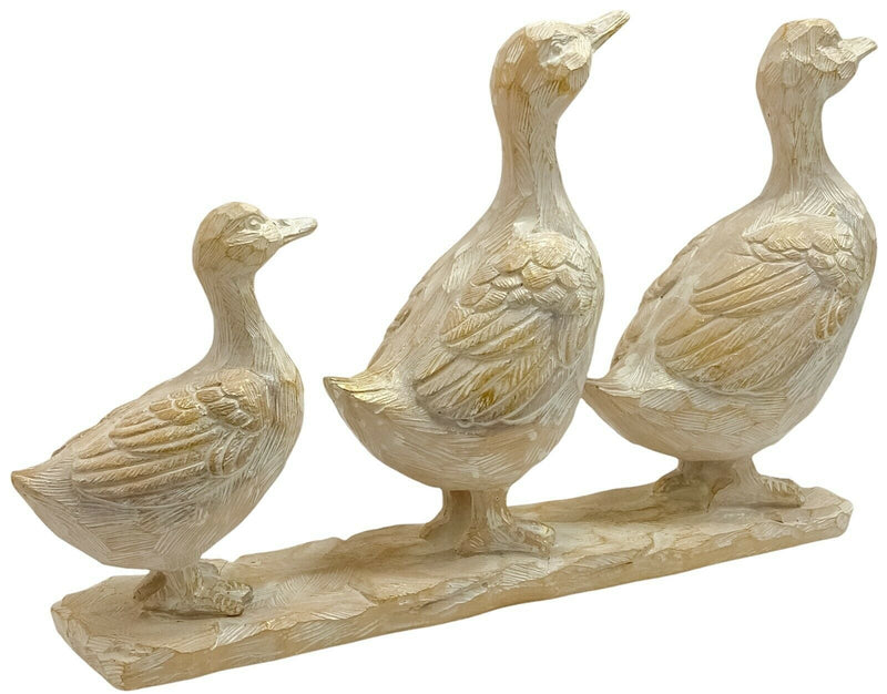 Brown Ducks Family Ornament Driftwood Effect Sculpture Resin Animal Figurine