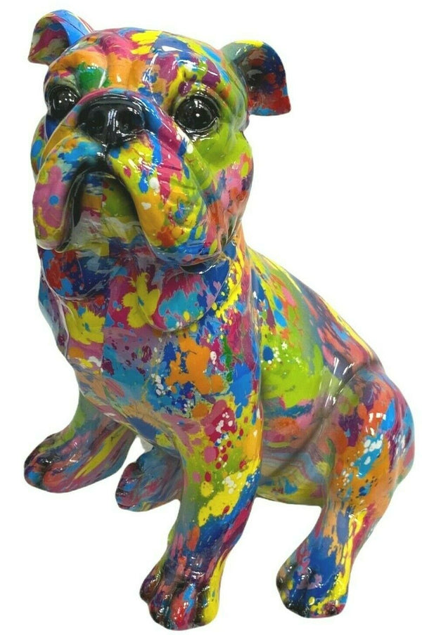 Splash Art Bulldog Ornament Multicoloured Resin Dog Figurine Modern Art Design