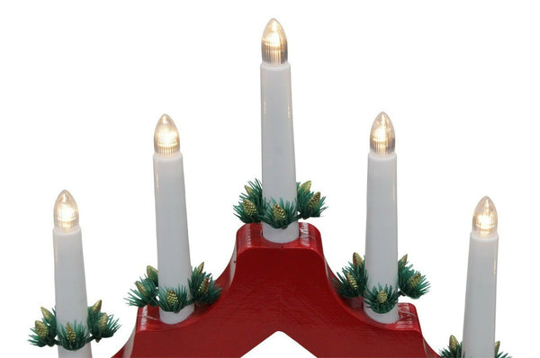 Red Wooden Candle Bridge 7 LED Flameless Christmas Candles Xmas Window Décor