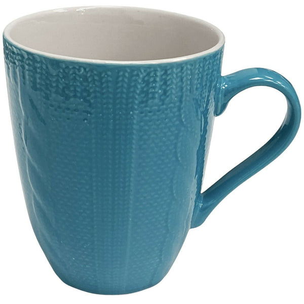 Set Of 4 Large Mugs Blue Ceramic Patterned Cable Knit Coffee Mugs Tea Cups 400ml