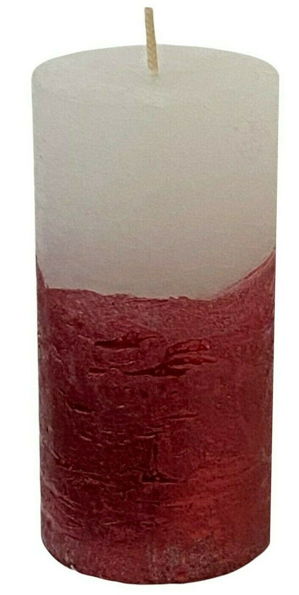 Set of 4 Two-Tone Pillar Candles 40 Hour Metallic Red Cylinder Wax Pilar Candle