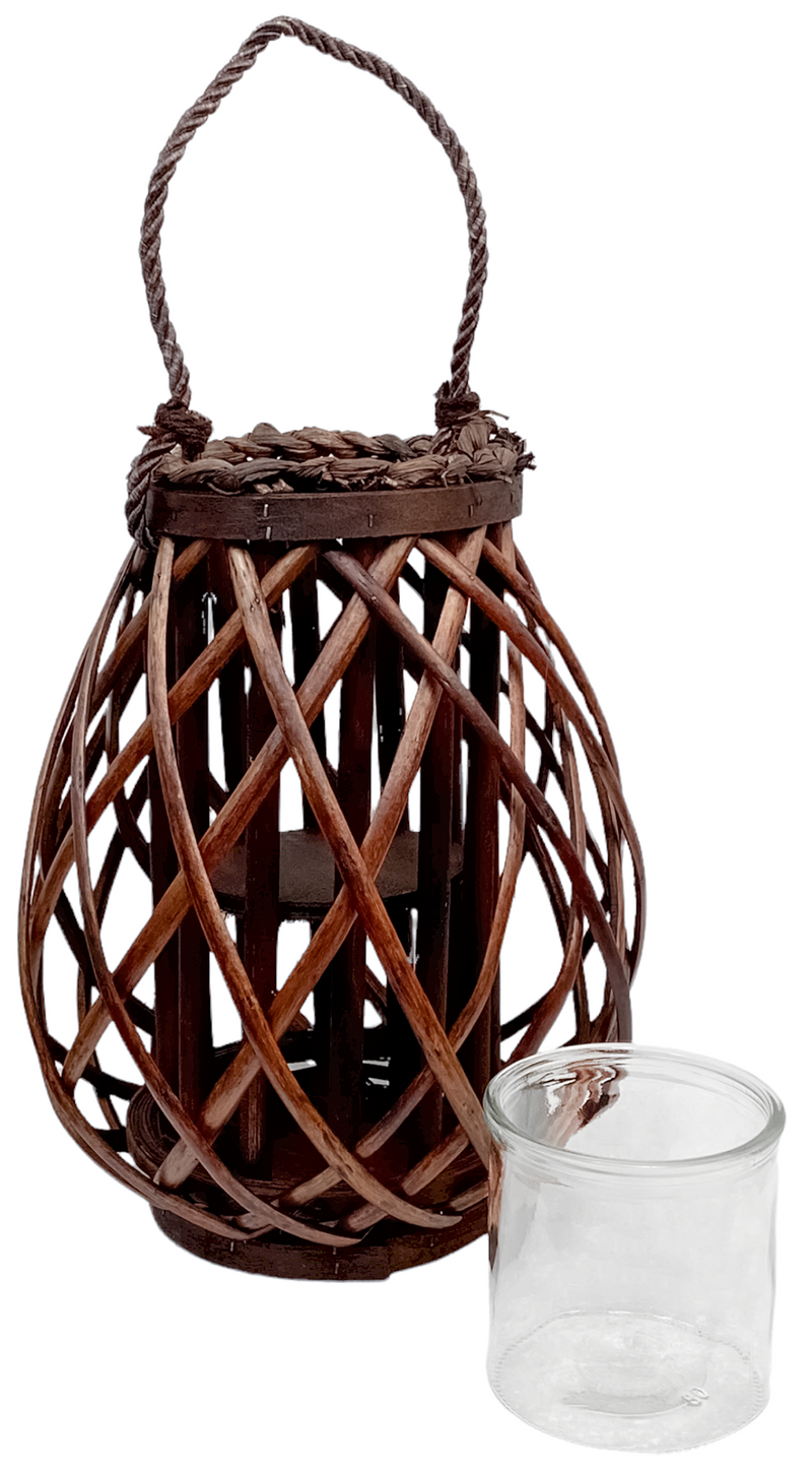 LARGE Wicker Lantern With Glass Holder Decorative Candle Lantern Indoor Outdoor