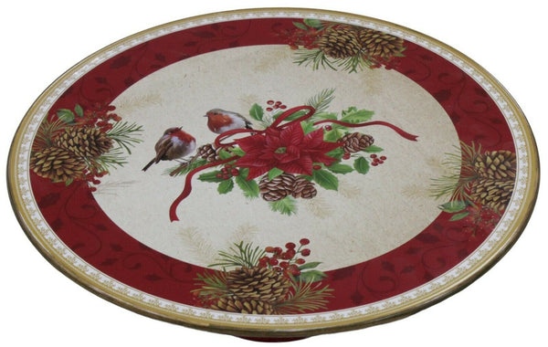 Large 29cm Christmas Cake Stand On Pedestal Fruit Plate Berries Raised Plate