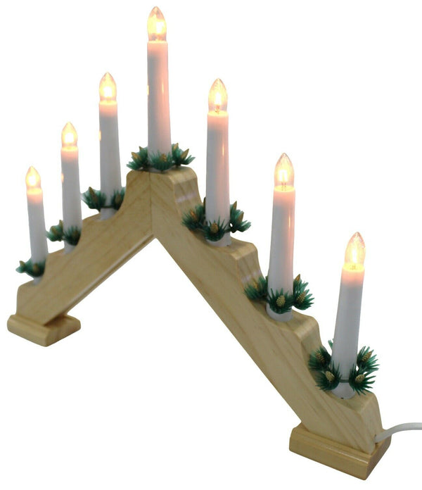 Wood Candle Bridge 7 LED Flameless Christmas Candles Xmas Window Decor Uk Plug