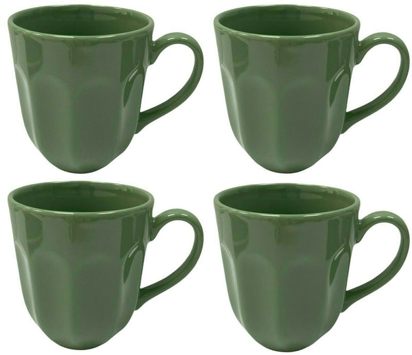 Set Of 4 Large Ceramic Mugs Green Design Tea Coffee Mugs Cappuccino Cups 325ml