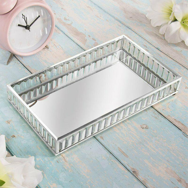 Large Silver Metal Serving Tray 24cm Mirrored Crystal Jewelled Display Tray