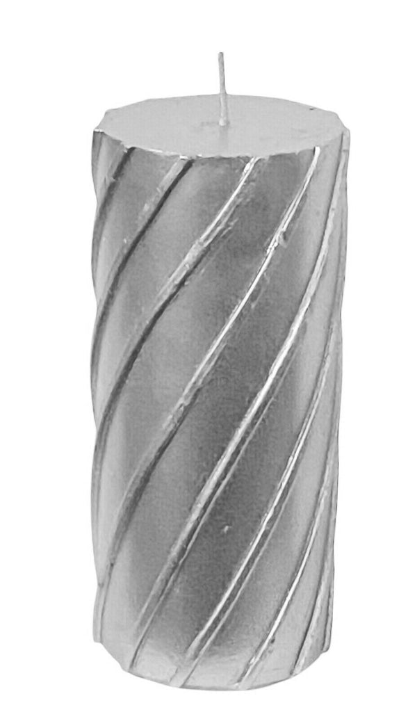 Set Of 4 Silver Pillar Candles 45 Hr Cylinder Spiral Design Wax Candle Xmas Gift