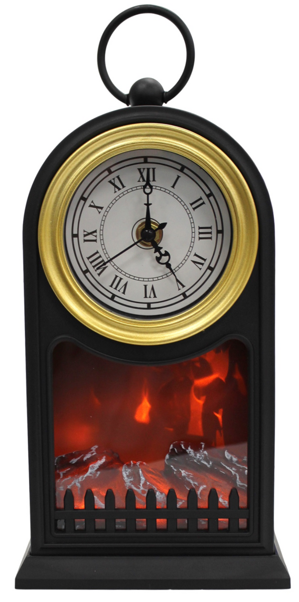 Mantel Clock Shelf Clock With Coal Fire Led Lantern Real Effect Coal Fire