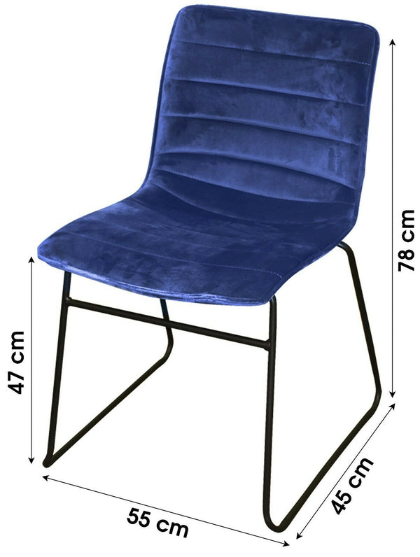 Set Of 4 Blue Velvet Dining Chairs - Padded Chairs On Black Sled Frame Modern