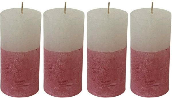 Set of 4 Two-Tone Pillar Candles 40 Hour Metallic Pink Cylinder Wax Pilar Candle
