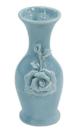 14cm Ceramic Bud Vase Blue 3D Flower Design Decoration Thin Bottle Neck Ornament