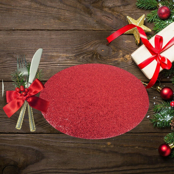 Christmas Placemats Set 4x Red Glitter Festive Place Mats Xmas Dinning Table Mat