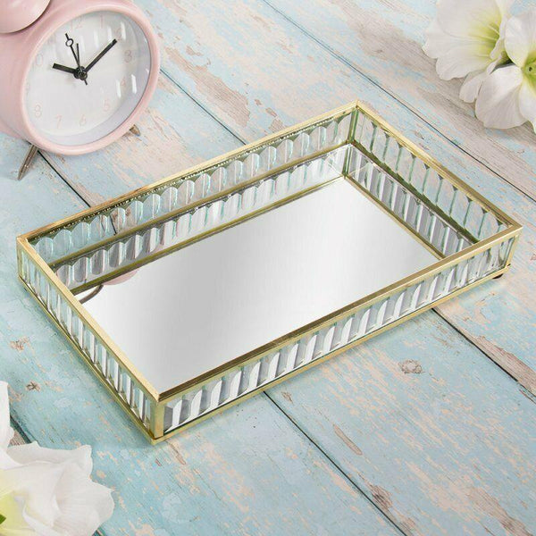 Large Gold Metal Serving Tray 24cm Mirrored Crystal Jewelled Display Tray