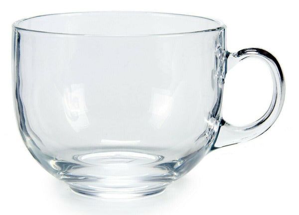 Set Of 4 JUMBO Large Glass Coffee Cup Cappuccino 475ml Capacity Clear Glass Mug
