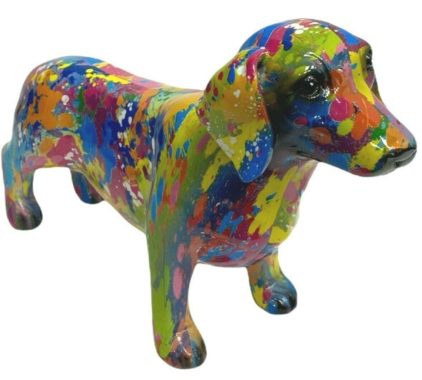 Splash Art Dachshund Ornament Multicoloured Resin Dog Figurine Modern Art Design