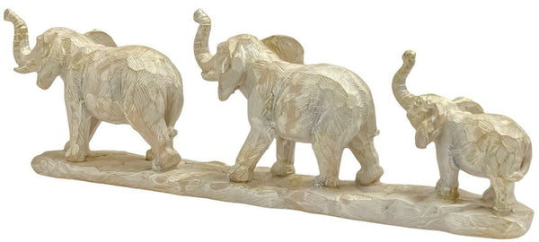 Brown Elephant Family Ornament Driftwood Effect Sculpture Resin Animal Figurine